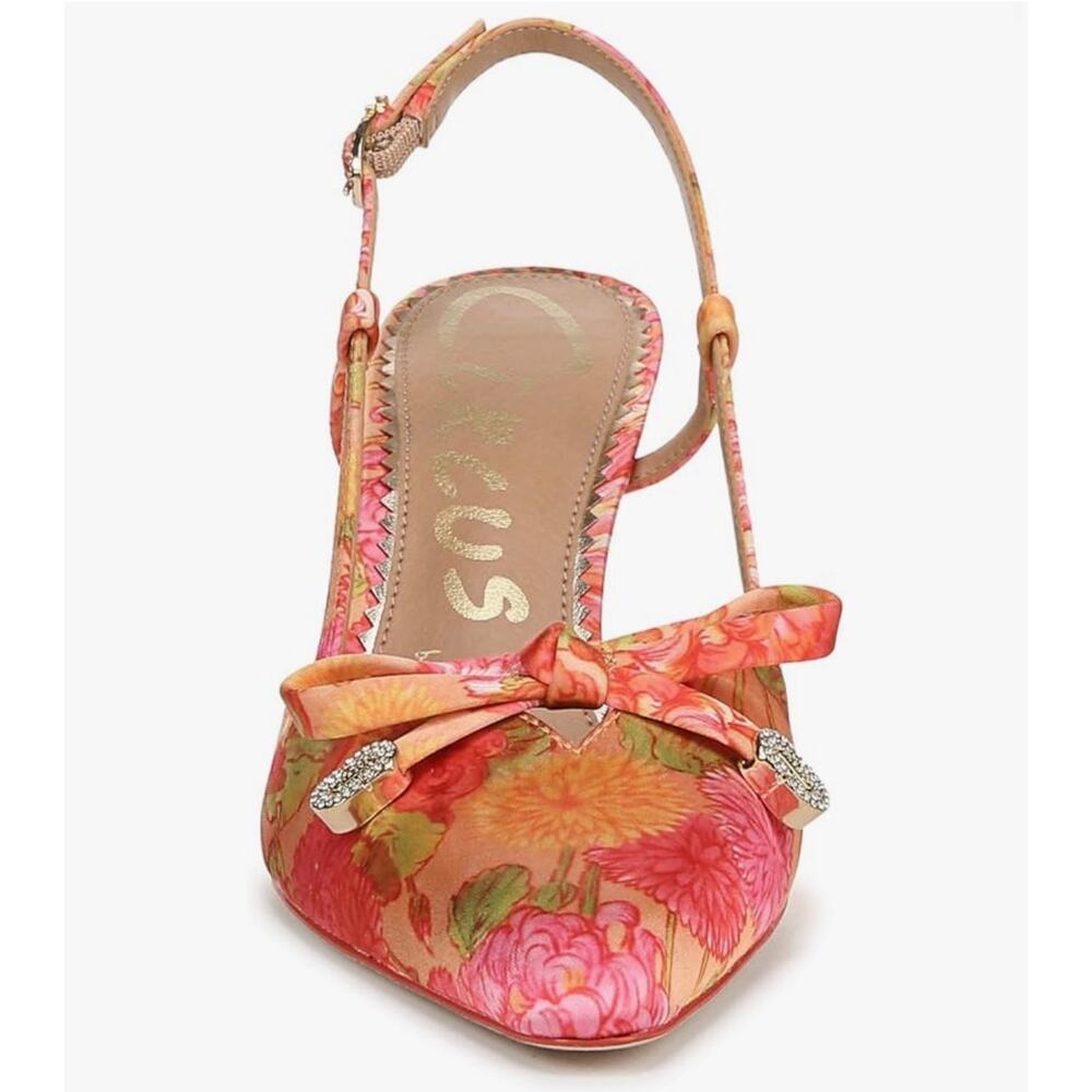 Circus NY Sam Edelman Monica Slingback Heels Floral Bow Satin Sz 8 MEW - Picture 2 of 10